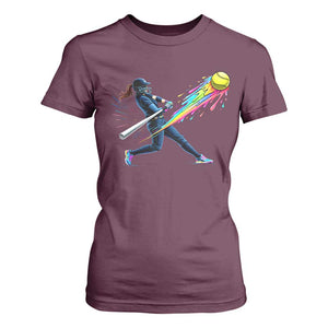 Softball Player Drip T Shirt For Women TS10 Maroon Print Your Wear