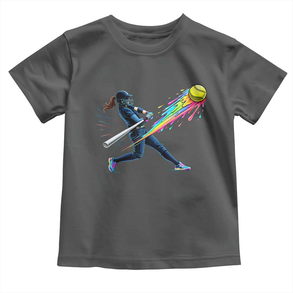 Softball Player Drip Toddler T Shirt TS10 Dark Heather Print Your Wear
