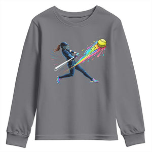 Softball Player Drip Youth Sweatshirt TS10 Charcoal Print Your Wear