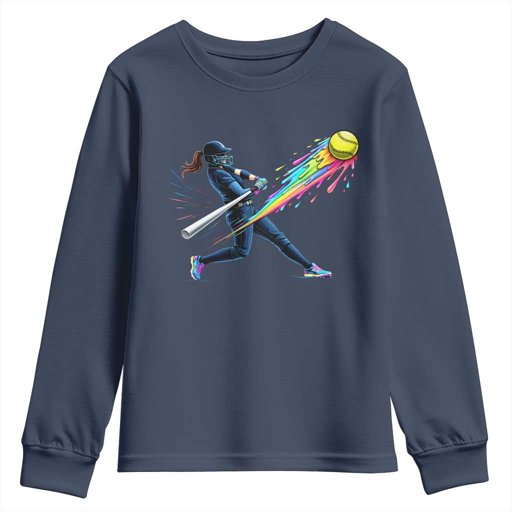 Softball Player Drip Youth Sweatshirt TS10 Navy Print Your Wear