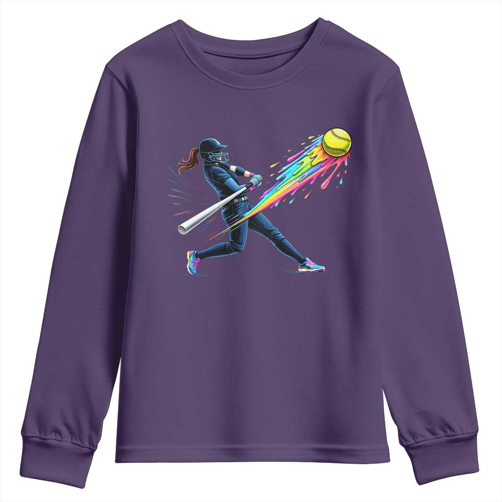 Softball Player Drip Youth Sweatshirt TS10 Purple Print Your Wear