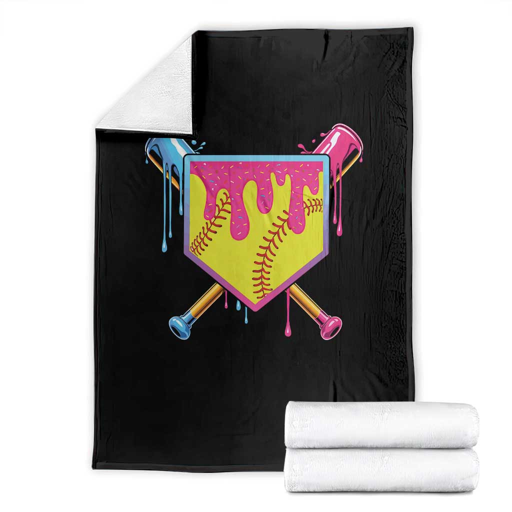 Softball Drip Throw Blanket Ice Cream Drip Youth Girls Softball Sport TS10 Black Print Your Wear