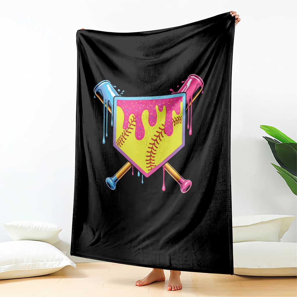 Softball Drip Throw Blanket Ice Cream Drip Youth Girls Softball Sport TS10 Print Your Wear