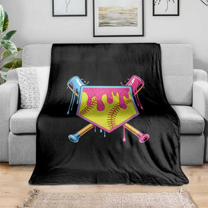 Softball Drip Throw Blanket Ice Cream Drip Youth Girls Softball Sport TS10 Print Your Wear
