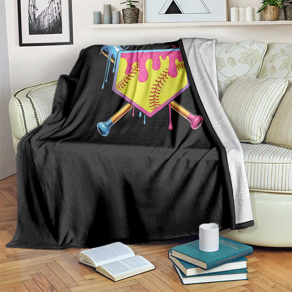 Softball Drip Throw Blanket Ice Cream Drip Youth Girls Softball Sport TS10 Print Your Wear
