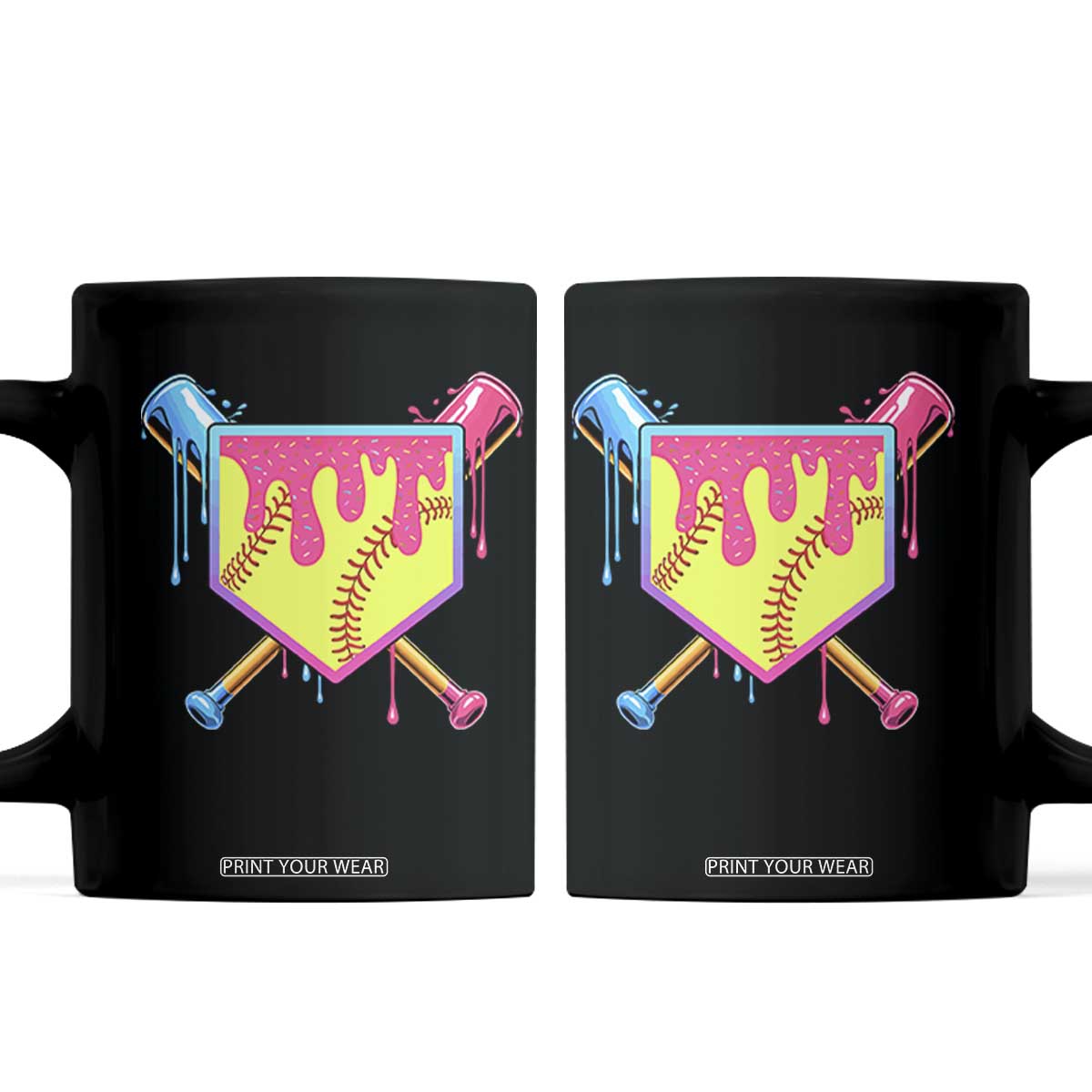 Softball Drip Coffee Mug Ice Cream Drip Youth Girls Softball Sport TS10 Black Print Your Wear