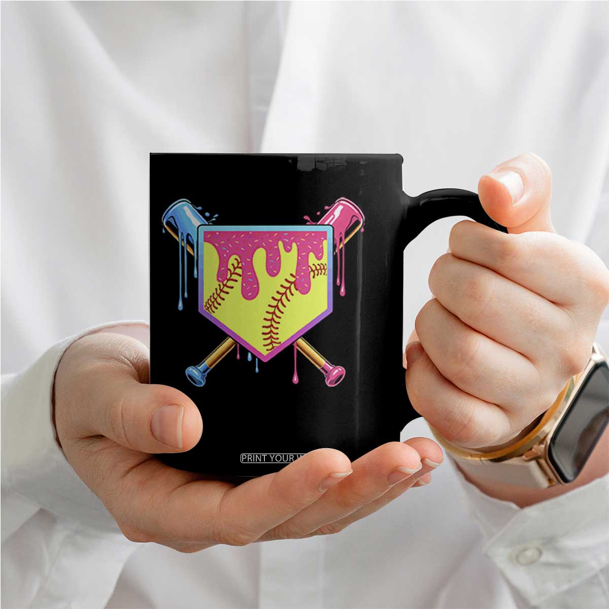 Softball Drip Coffee Mug Ice Cream Drip Youth Girls Softball Sport TS10 Print Your Wear