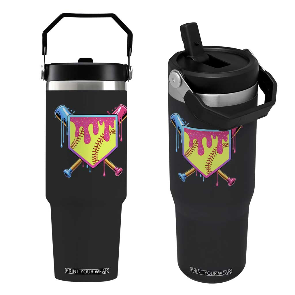Softball Drip Flip Straw Tumbler Ice Cream Drip Youth Girls Softball Sport TS10 One Size: 30 oz Black Print Your Wear