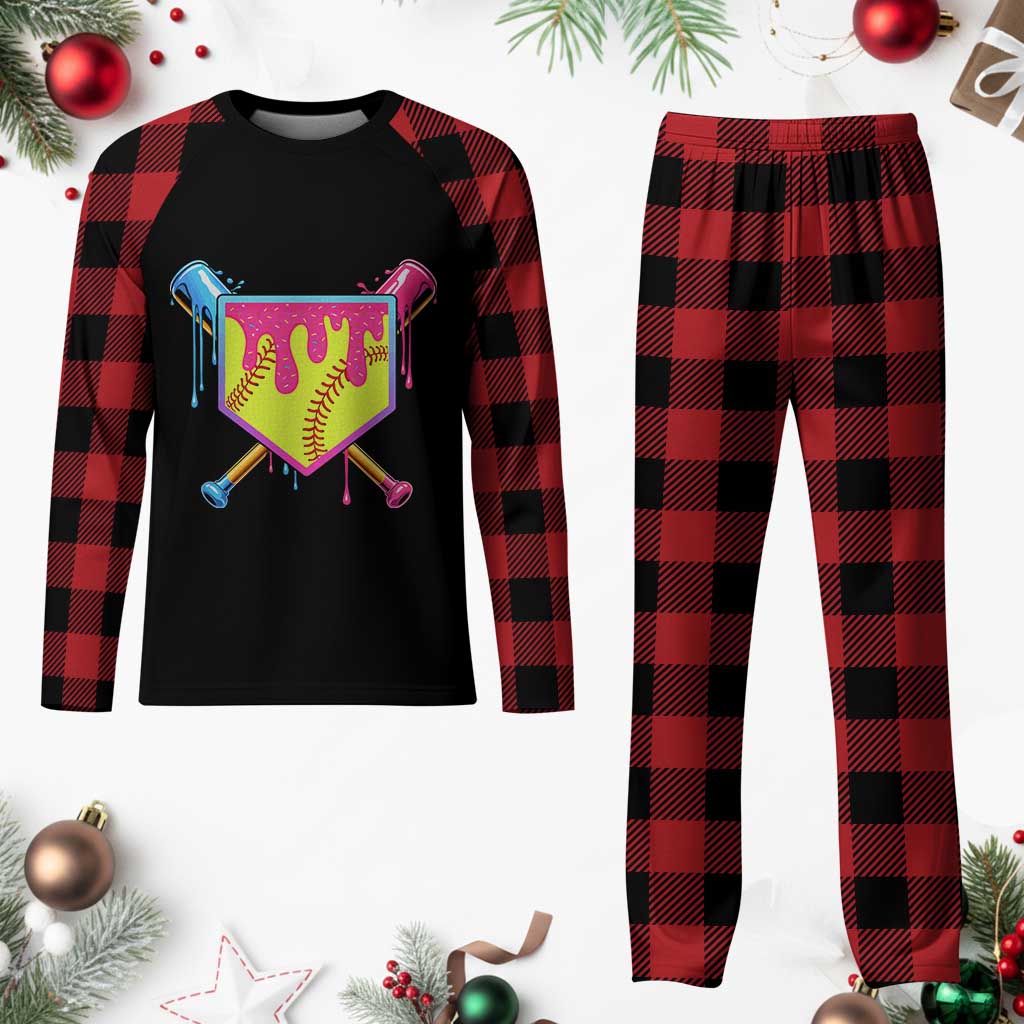 Softball Drip Plaid Pajama Set Ice Cream Drip Youth Girls Softball Sport TS10 Buffalo Plaid Print Your Wear