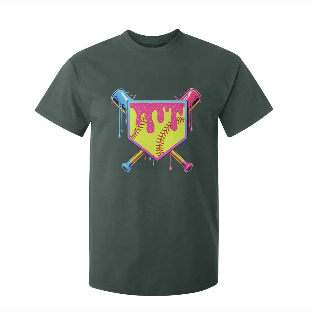 Softball Drip T Shirt For Kid Ice Cream Drip Youth Girls Softball Sport TS10 Dark Forest Green Print Your Wear