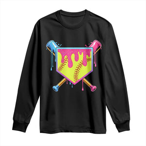 Softball Drip Long Sleeve Shirt Ice Cream Drip Youth Girls Softball Sport TS10 Black Print Your Wear