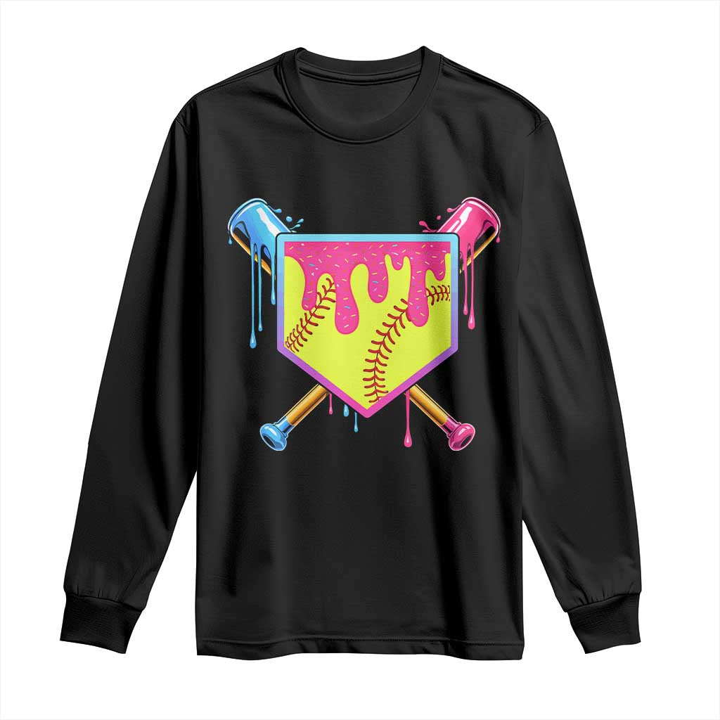 Softball Drip Long Sleeve Shirt Ice Cream Drip Youth Girls Softball Sport TS10 Black Print Your Wear