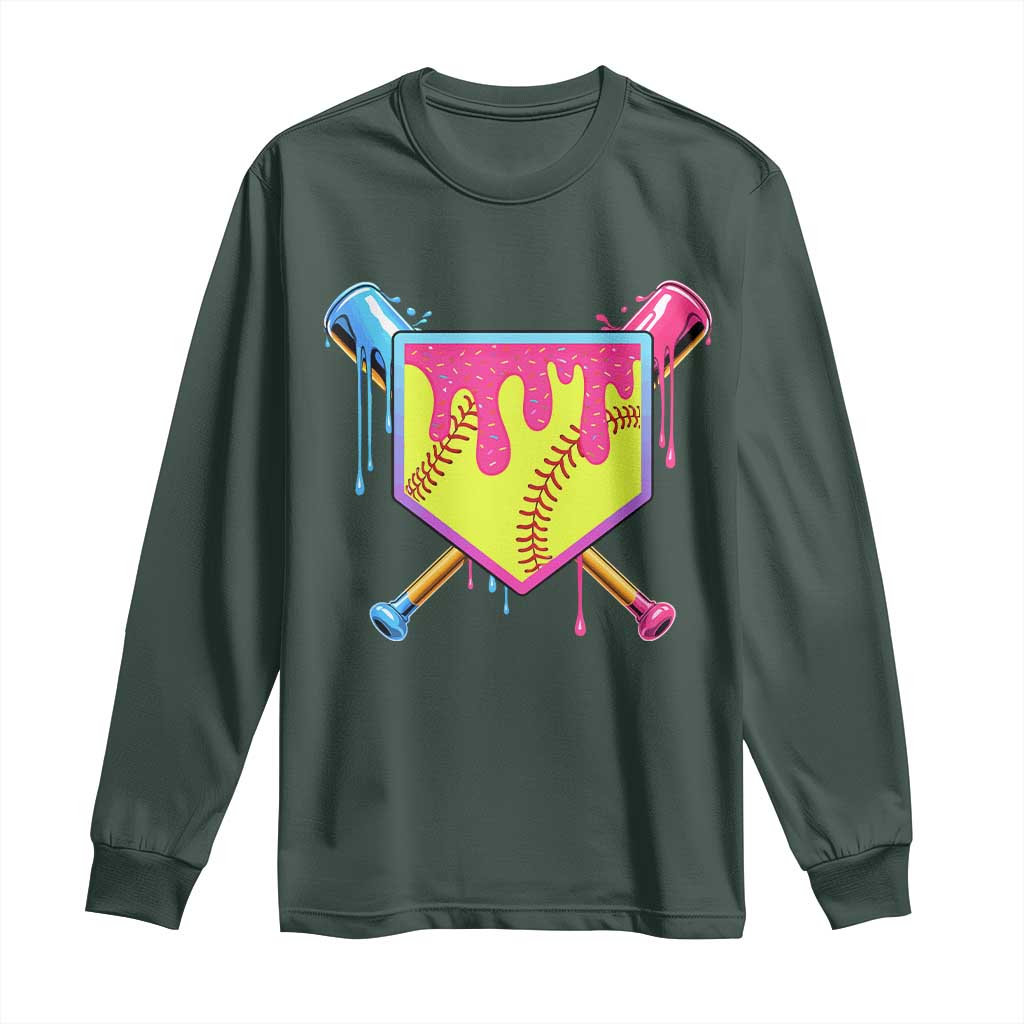Softball Drip Long Sleeve Shirt Ice Cream Drip Youth Girls Softball Sport TS10 Dark Forest Green Print Your Wear