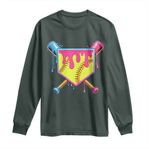 Softball Drip Long Sleeve Shirt Ice Cream Drip Youth Girls Softball Sport TS10 Dark Forest Green Print Your Wear
