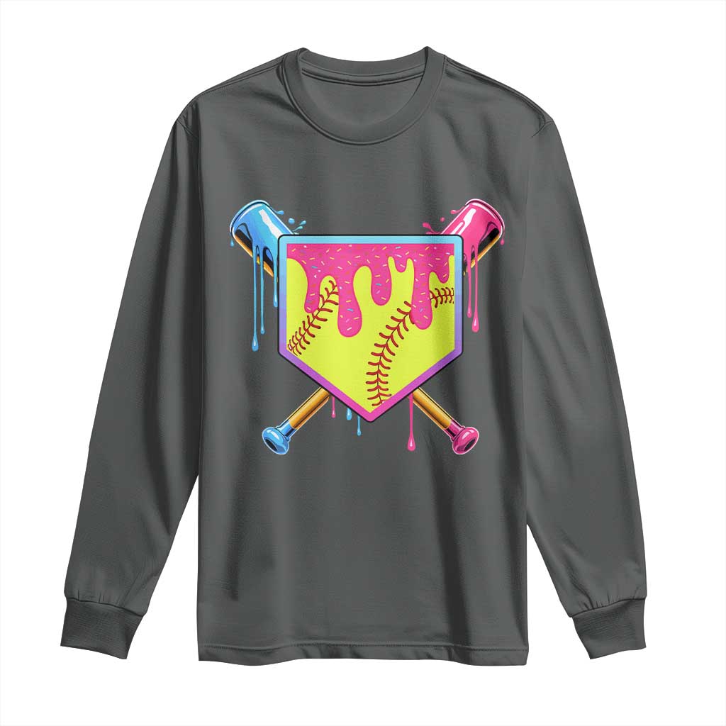 Softball Drip Long Sleeve Shirt Ice Cream Drip Youth Girls Softball Sport TS10 Dark Heather Print Your Wear