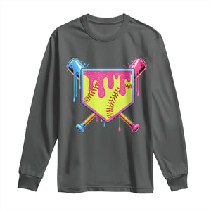 Softball Drip Long Sleeve Shirt Ice Cream Drip Youth Girls Softball Sport TS10 Dark Heather Print Your Wear