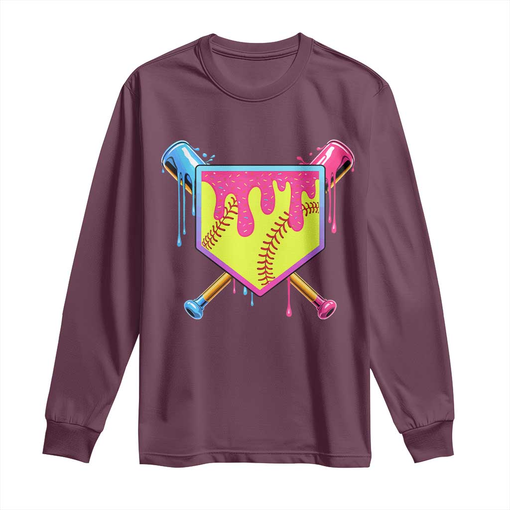 Softball Drip Long Sleeve Shirt Ice Cream Drip Youth Girls Softball Sport TS10 Maroon Print Your Wear
