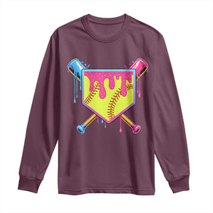 Softball Drip Long Sleeve Shirt Ice Cream Drip Youth Girls Softball Sport TS10 Maroon Print Your Wear