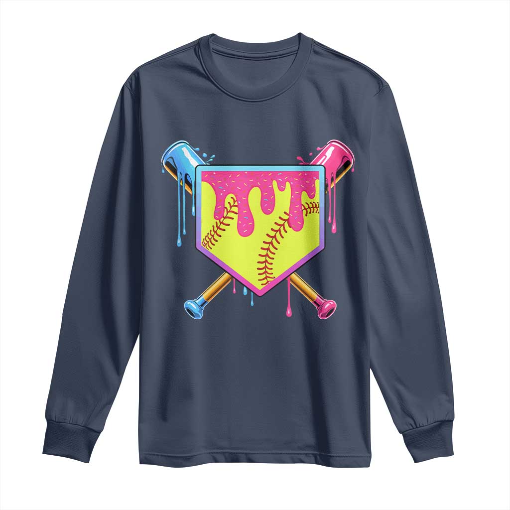 Softball Drip Long Sleeve Shirt Ice Cream Drip Youth Girls Softball Sport TS10 Navy Print Your Wear