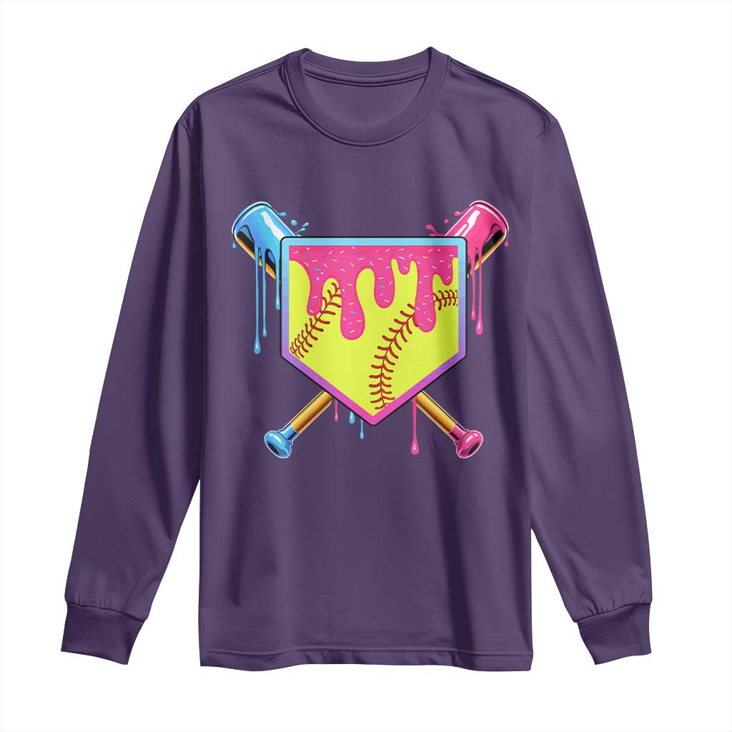 Softball Drip Long Sleeve Shirt Ice Cream Drip Youth Girls Softball Sport TS10 Purple Print Your Wear