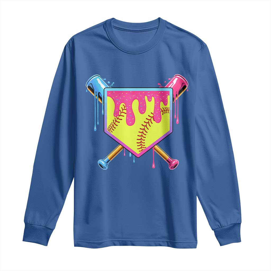 Softball Drip Long Sleeve Shirt Ice Cream Drip Youth Girls Softball Sport TS10 Royal Blue Print Your Wear