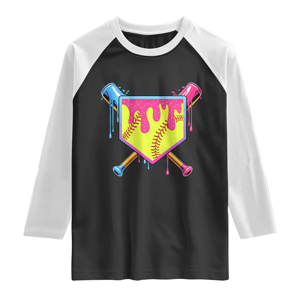 Softball Drip Raglan Shirt Ice Cream Drip Youth Girls Softball Sport TS10 Black White Print Your Wear