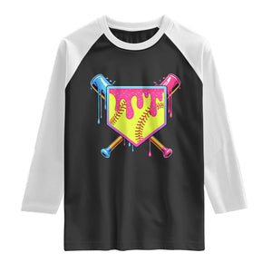 Softball Drip Raglan Shirt Ice Cream Drip Youth Girls Softball Sport TS10 Black White Print Your Wear