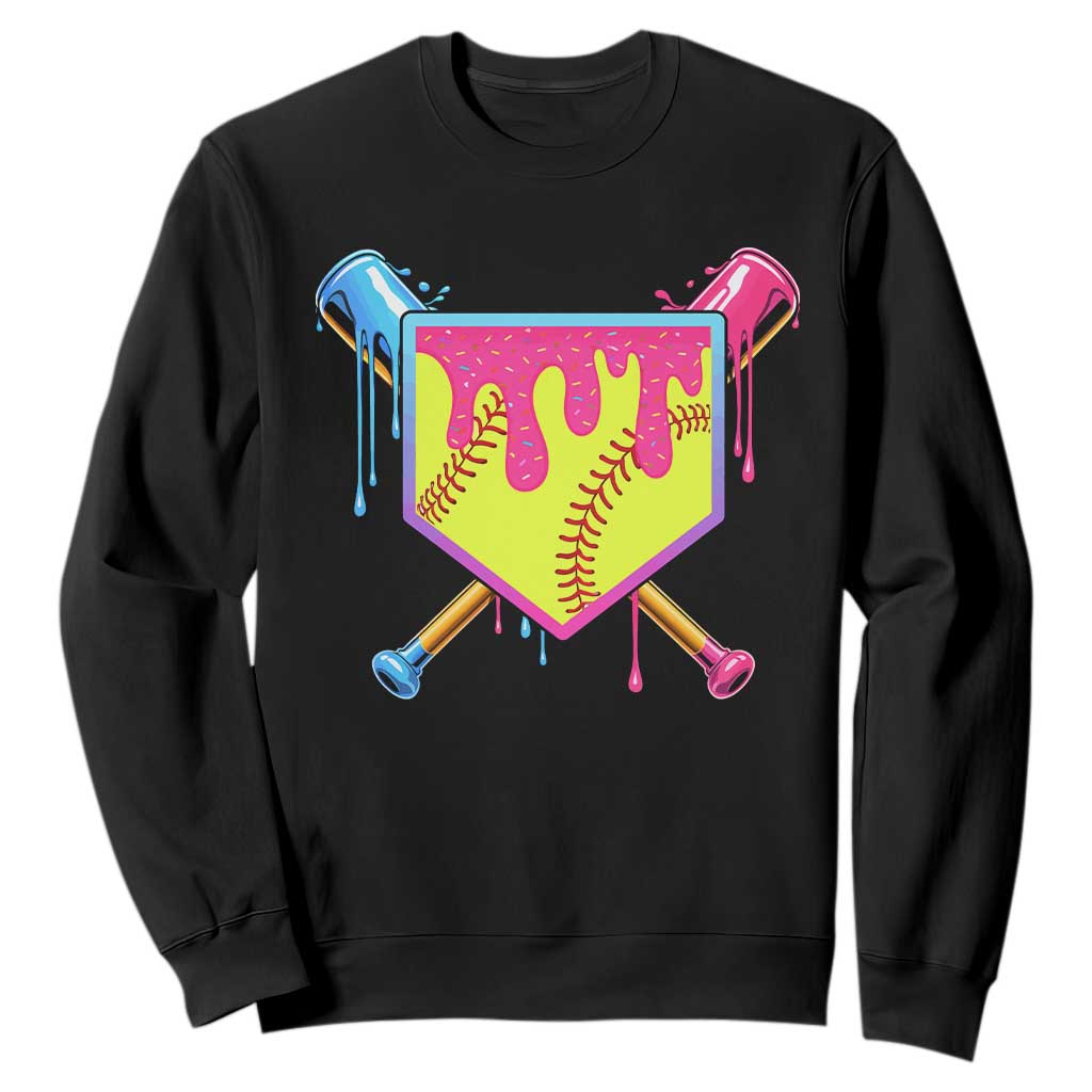 Softball Drip Sweatshirt Ice Cream Drip Youth Girls Softball Sport TS10 Black Print Your Wear