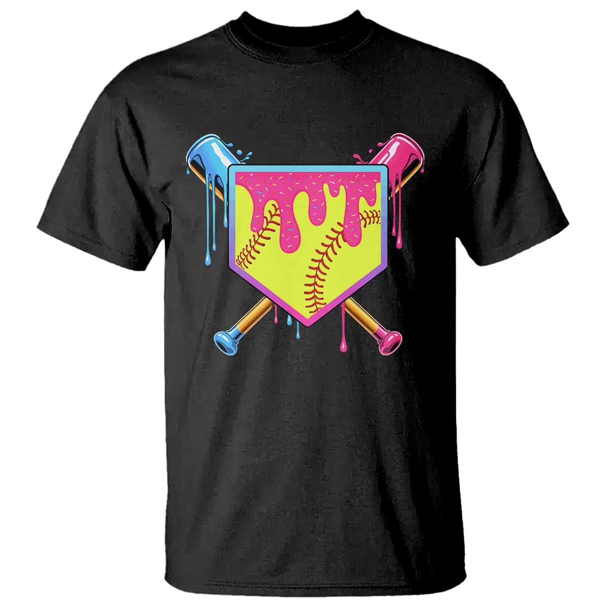 Softball Drip T Shirt Ice Cream Drip Youth Girls Softball Sport TS10 Black Print Your Wear
