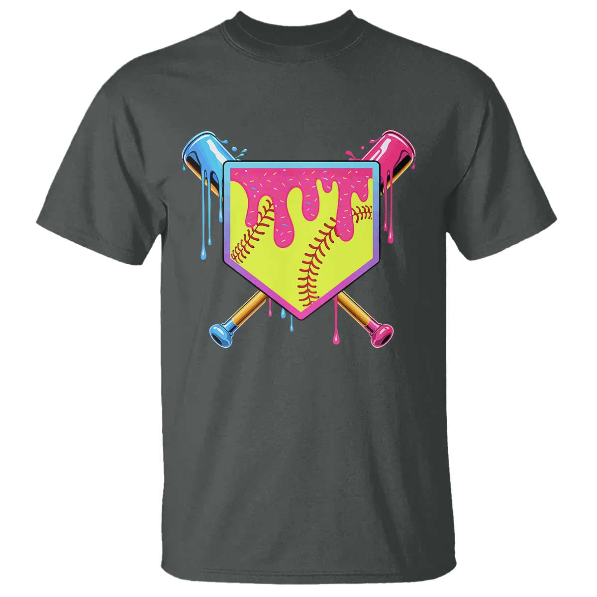 Softball Drip T Shirt Ice Cream Drip Youth Girls Softball Sport TS10 Dark Heather Print Your Wear