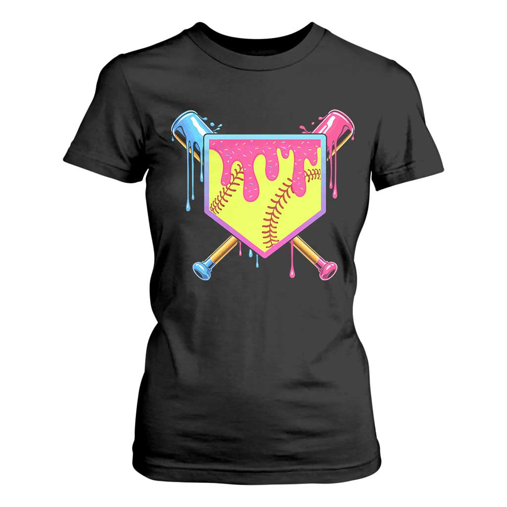Softball Drip T Shirt For Women Ice Cream Drip Youth Girls Softball Sport TS10 Black Print Your Wear