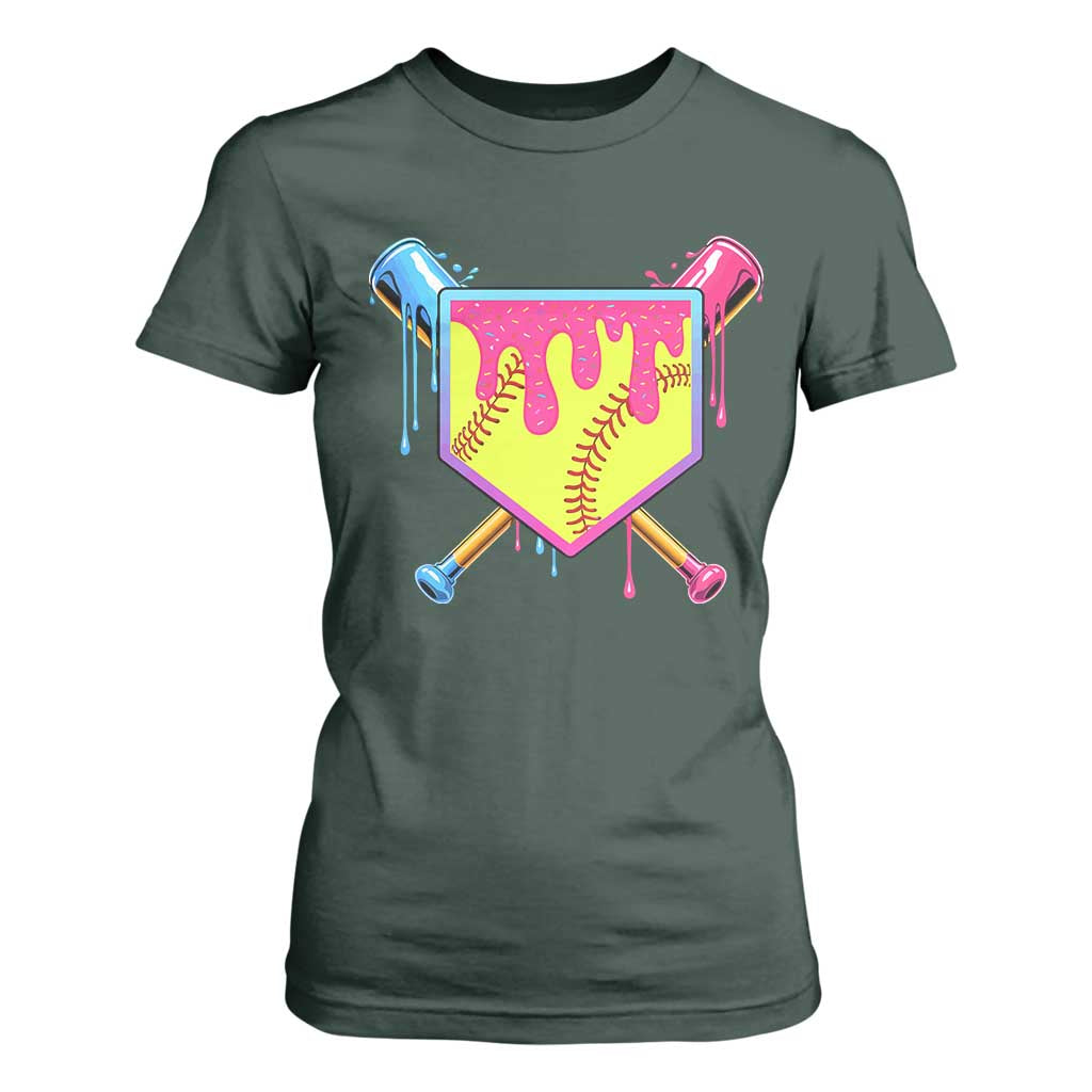 Softball Drip T Shirt For Women Ice Cream Drip Youth Girls Softball Sport TS10 Dark Forest Green Print Your Wear
