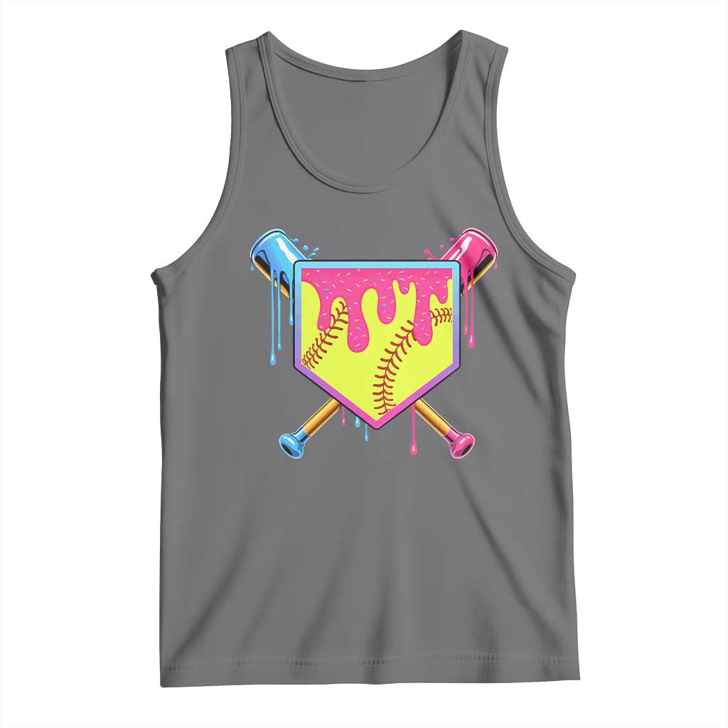 Softball Drip Tank Top Ice Cream Drip Youth Girls Softball Sport TS10 Black Heather Print Your Wear