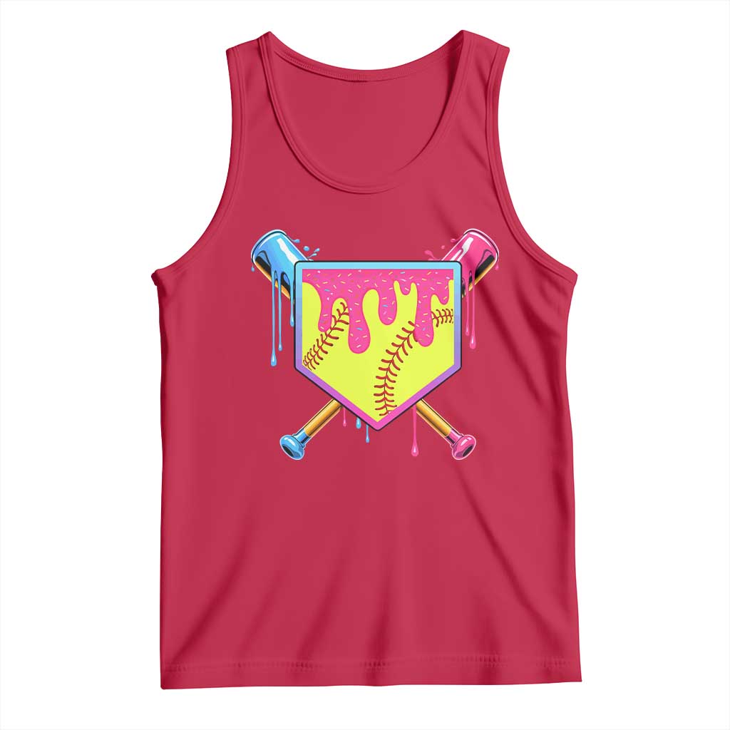 Softball Drip Tank Top Ice Cream Drip Youth Girls Softball Sport TS10 Red Print Your Wear
