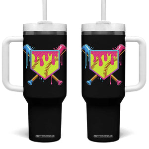Softball Drip Tumbler With Handle Ice Cream Drip Youth Girls Softball Sport TS10 One Size: 40 oz Black Print Your Wear