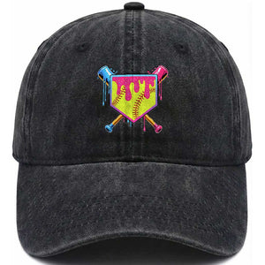 Softball Drip Washed Cotton Baseball Cap Ice Cream Drip Youth Girls Softball Sport TS10 Washed Cap Universal Fit Black Print Your Wear
