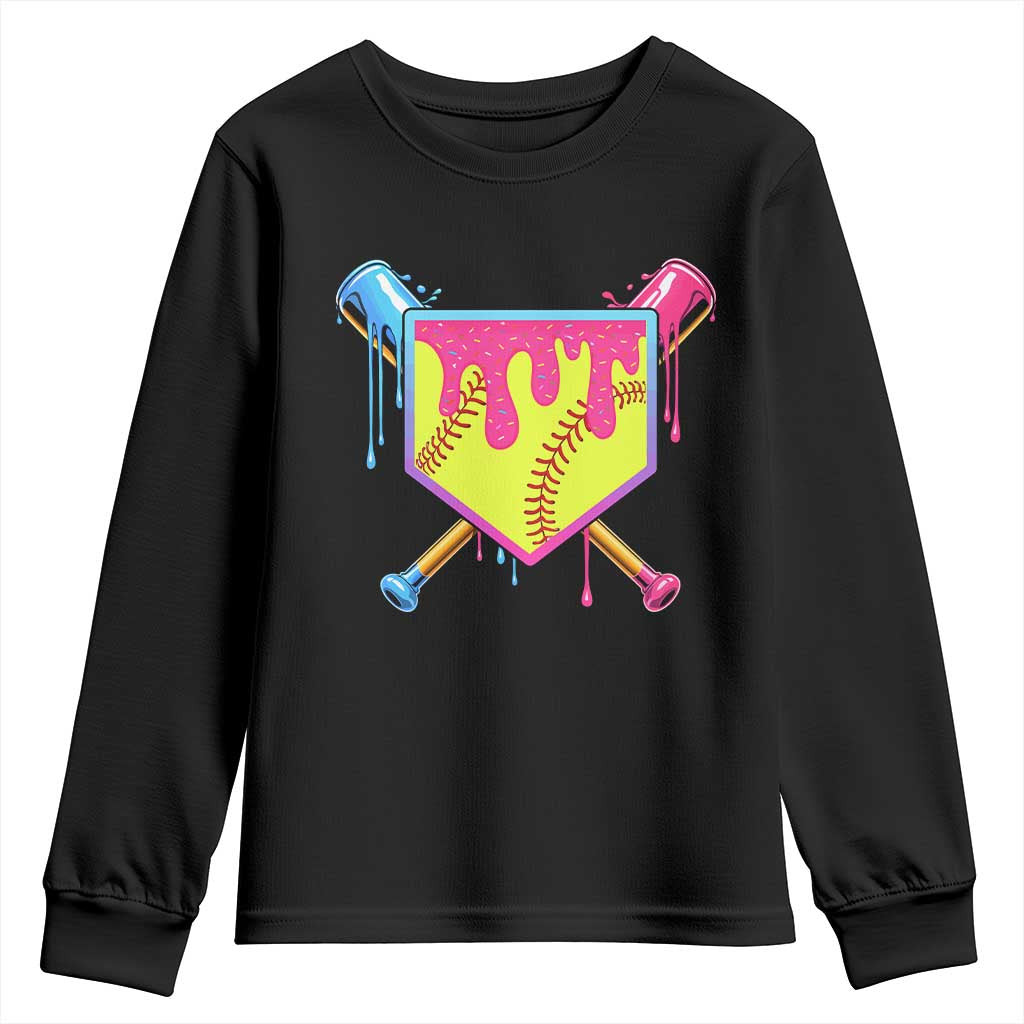 Softball Drip Youth Sweatshirt Ice Cream Drip Youth Girls Softball Sport TS10 Black Print Your Wear