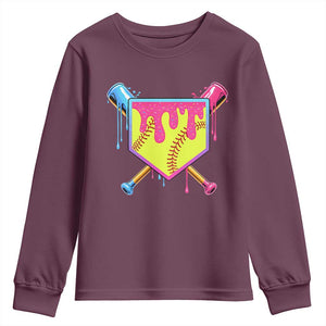 Softball Drip Youth Sweatshirt Ice Cream Drip Youth Girls Softball Sport TS10 Maroon Print Your Wear