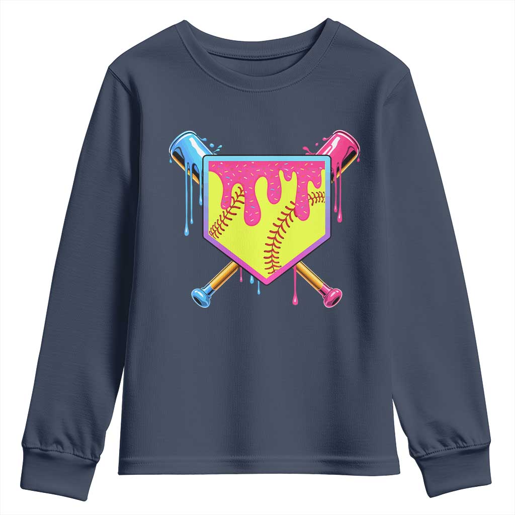 Softball Drip Youth Sweatshirt Ice Cream Drip Youth Girls Softball Sport TS10 Navy Print Your Wear
