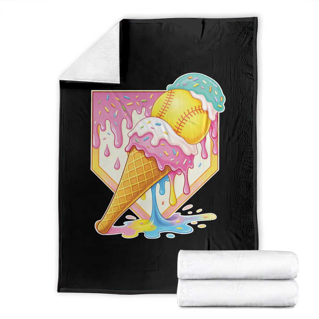 Softball Drip Throw Blanket Cute Softball Girls Ice Cream Drip Game Day TS10 Black Print Your Wear