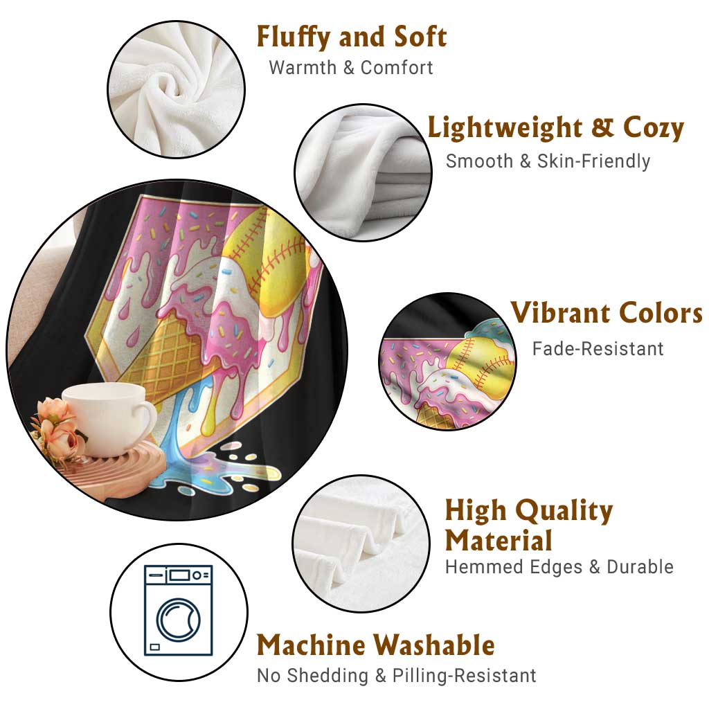 Softball Drip Throw Blanket Cute Softball Girls Ice Cream Drip Game Day TS10 Print Your Wear