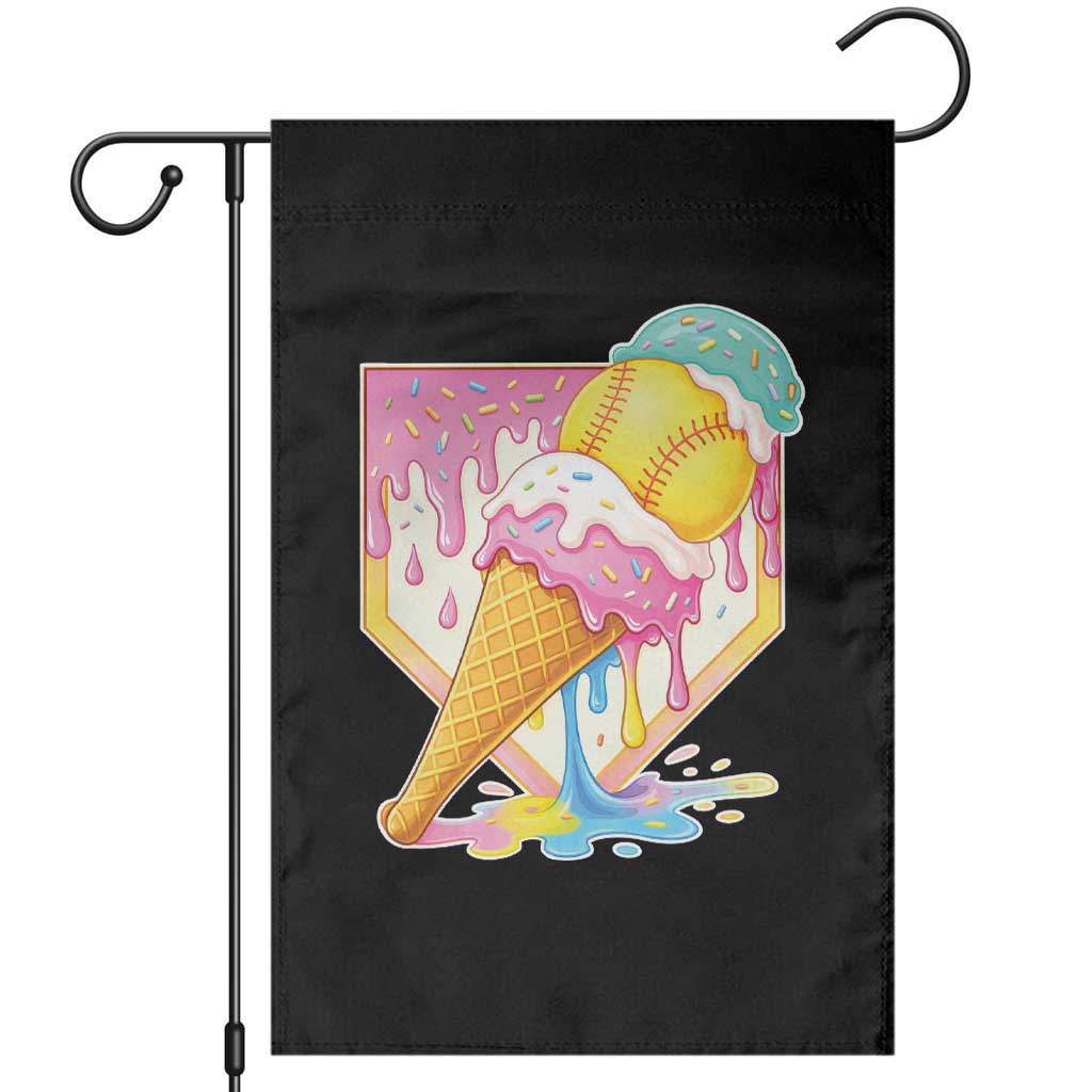 Softball Drip Garden Flag Cute Softball Girls Ice Cream Drip Game Day TS10 Black Print Your Wear