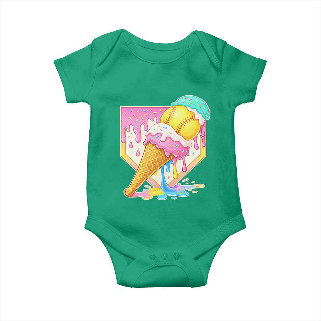 Softball Drip Baby Onesie Cute Softball Girls Ice Cream Drip Game Day TS10 Irish Green Print Your Wear