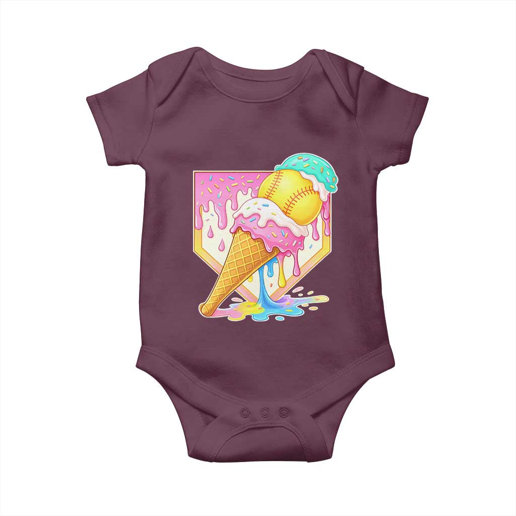 Softball Drip Baby Onesie Cute Softball Girls Ice Cream Drip Game Day TS10 Maroon Print Your Wear