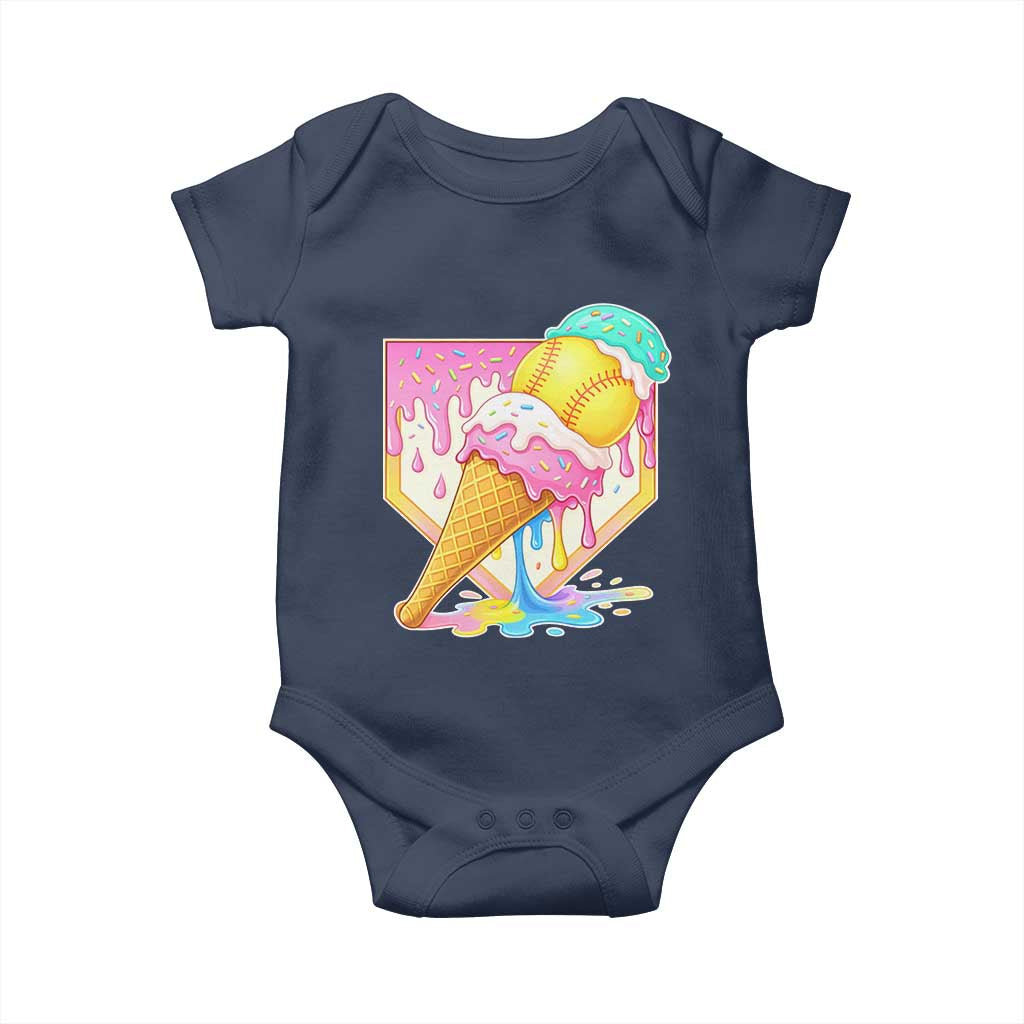 Softball Drip Baby Onesie Cute Softball Girls Ice Cream Drip Game Day TS10 Navy Print Your Wear