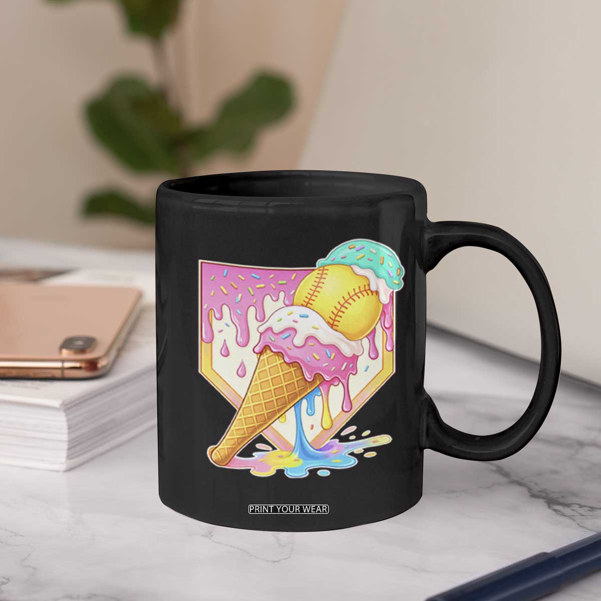Softball Drip Coffee Mug Cute Softball Girls Ice Cream Drip Game Day TS10 Print Your Wear