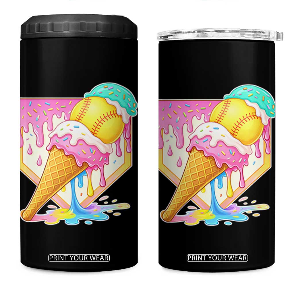 Softball Drip 4 in 1 Can Cooler Tumbler Cute Softball Girls Ice Cream Drip Game Day TS10 One Size: 16 oz Black Print Your Wear