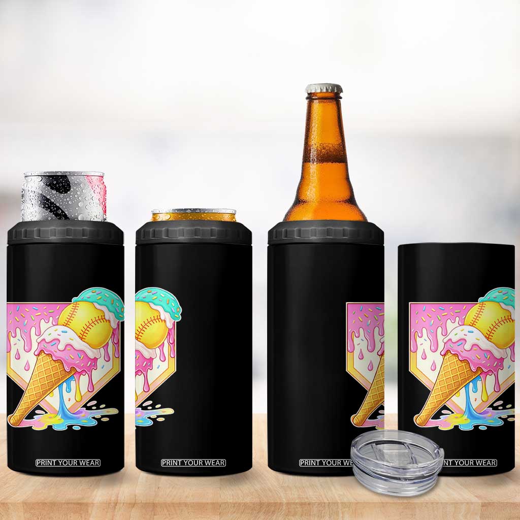 Softball Drip 4 in 1 Can Cooler Tumbler Cute Softball Girls Ice Cream Drip Game Day TS10 Print Your Wear