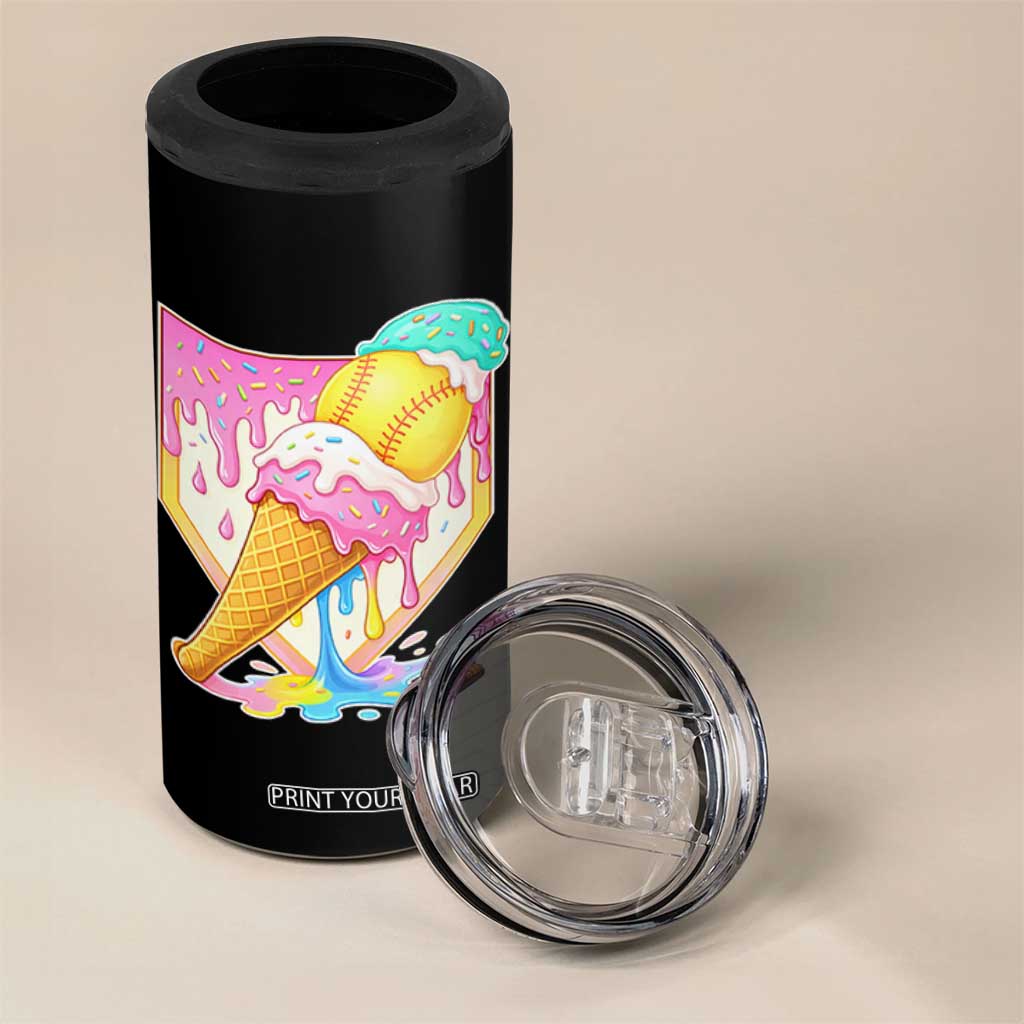 Softball Drip 4 in 1 Can Cooler Tumbler Cute Softball Girls Ice Cream Drip Game Day TS10 Print Your Wear