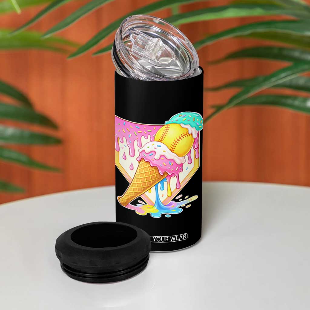 Softball Drip 4 in 1 Can Cooler Tumbler Cute Softball Girls Ice Cream Drip Game Day TS10 Print Your Wear